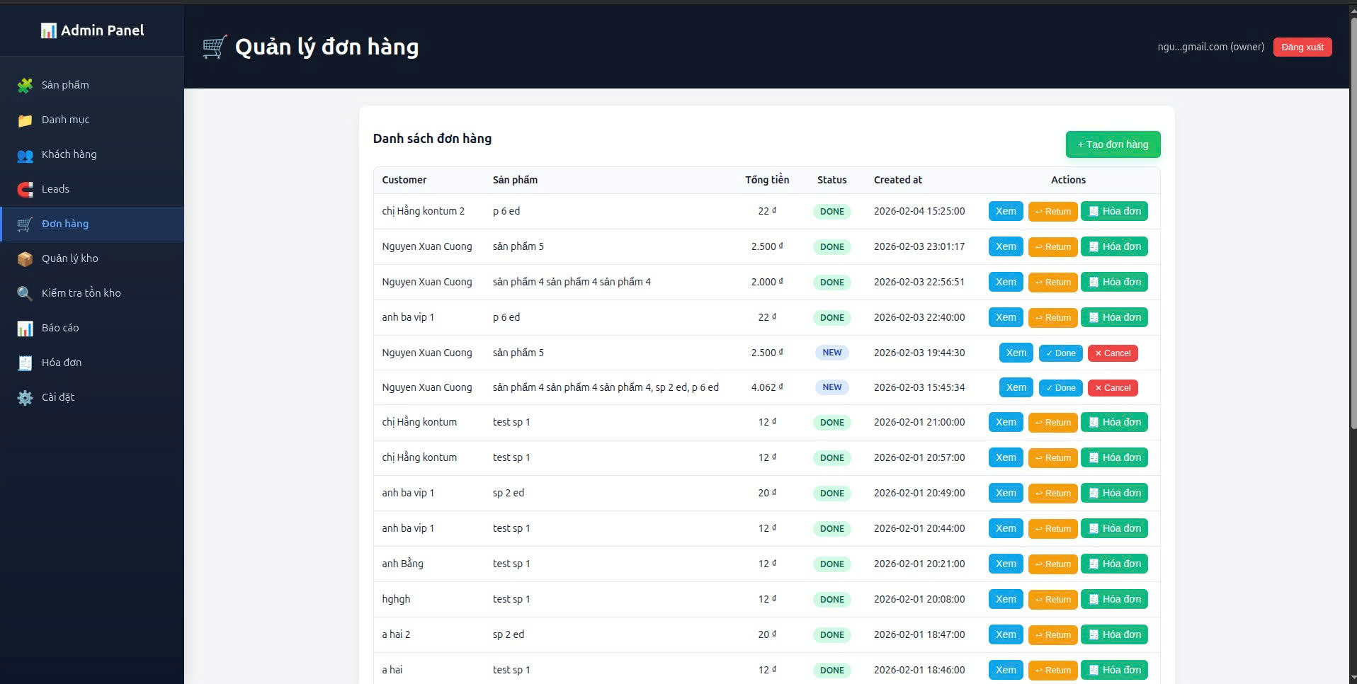 Dashboard Tổng Quan - Phần mềm Quản lý Bán hàng