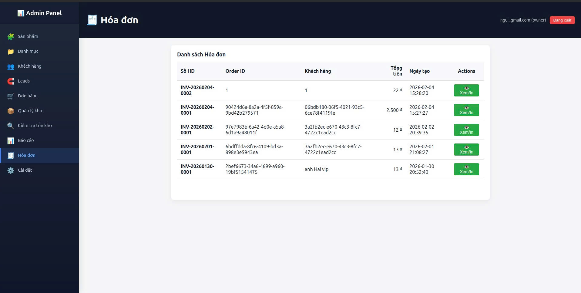 Quản lý Đơn hàng - Bán hàng